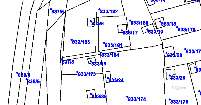 Parcela st. 833/184 v KÚ Teplice-Řetenice, Katastrální mapa