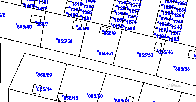 Parcela st. 855/51 v KÚ Teplice-Řetenice, Katastrální mapa
