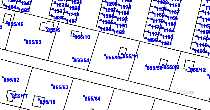 Parcela st. 855/55 v KÚ Teplice-Řetenice, Katastrální mapa