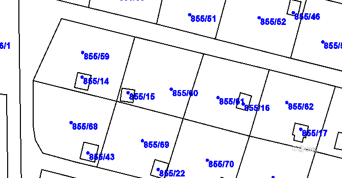 Parcela st. 855/60 v KÚ Teplice-Řetenice, Katastrální mapa