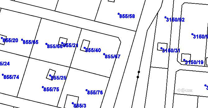 Parcela st. 855/67 v KÚ Teplice-Řetenice, Katastrální mapa