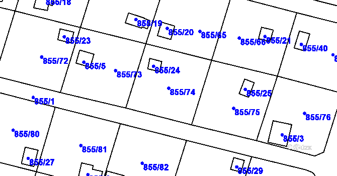 Parcela st. 855/74 v KÚ Teplice-Řetenice, Katastrální mapa