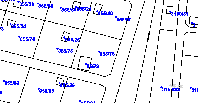 Parcela st. 855/76 v KÚ Teplice-Řetenice, Katastrální mapa