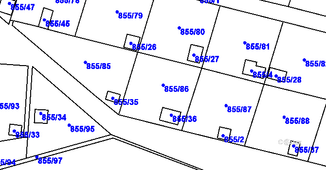 Parcela st. 855/86 v KÚ Teplice-Řetenice, Katastrální mapa