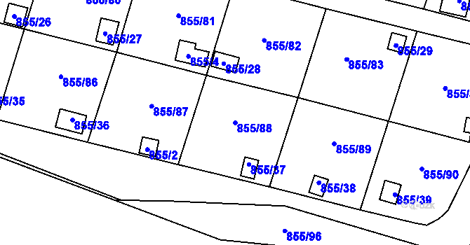 Parcela st. 855/88 v KÚ Teplice-Řetenice, Katastrální mapa