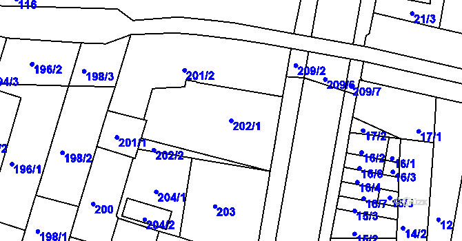 Parcela st. 202/1 v KÚ Teplice-Řetenice, Katastrální mapa