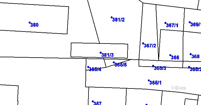 Parcela st. 381/3 v KÚ Teplice-Řetenice, Katastrální mapa