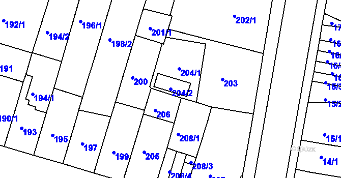 Parcela st. 204/2 v KÚ Teplice-Řetenice, Katastrální mapa