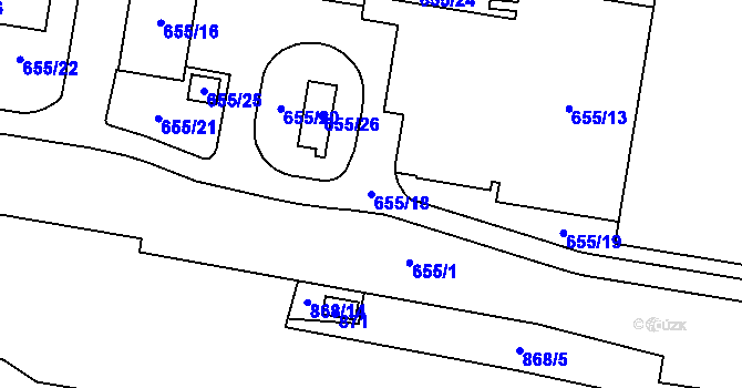 Parcela st. 655/18 v KÚ Teplice-Řetenice, Katastrální mapa
