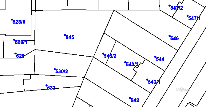 Parcela st. 543/2 v KÚ Teplice-Řetenice, Katastrální mapa