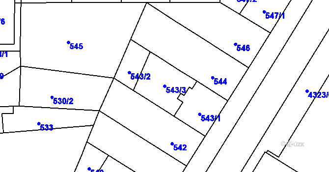 Parcela st. 543/3 v KÚ Teplice-Řetenice, Katastrální mapa