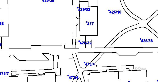 Parcela st. 425/32 v KÚ Teplice-Řetenice, Katastrální mapa