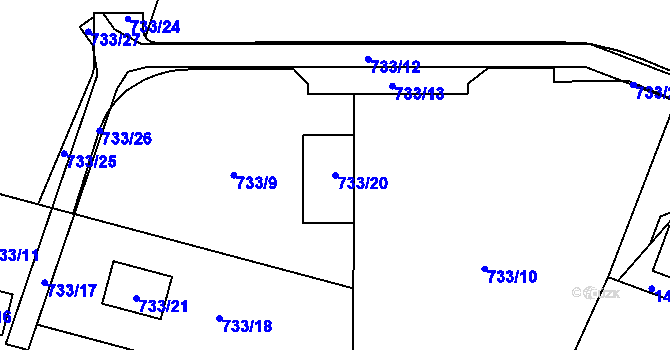 Parcela st. 733/20 v KÚ Teplice-Řetenice, Katastrální mapa
