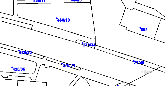 Parcela st. 270/34 v KÚ Teplice-Řetenice, Katastrální mapa