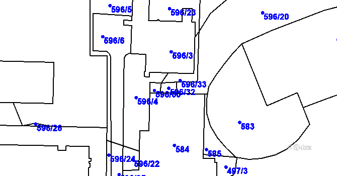 Parcela st. 596/32 v KÚ Teplice-Řetenice, Katastrální mapa