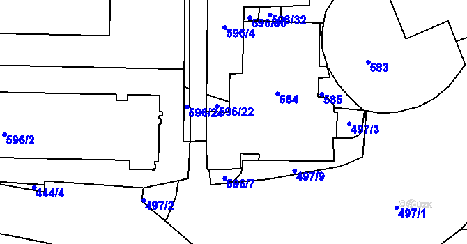 Parcela st. 596/34 v KÚ Teplice-Řetenice, Katastrální mapa