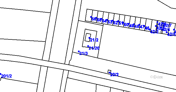 Parcela st. 21/20 v KÚ Teplice-Řetenice, Katastrální mapa