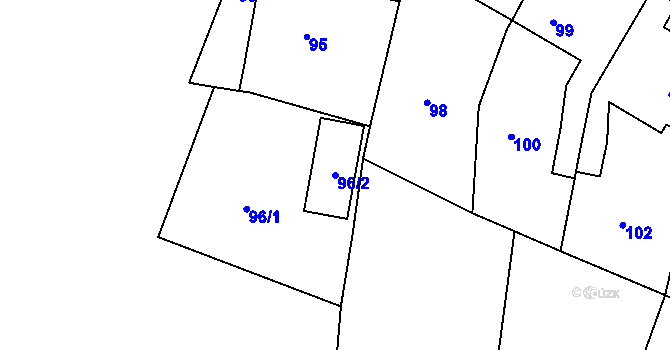 Parcela st. 96/2 v KÚ Teplice-Řetenice, Katastrální mapa