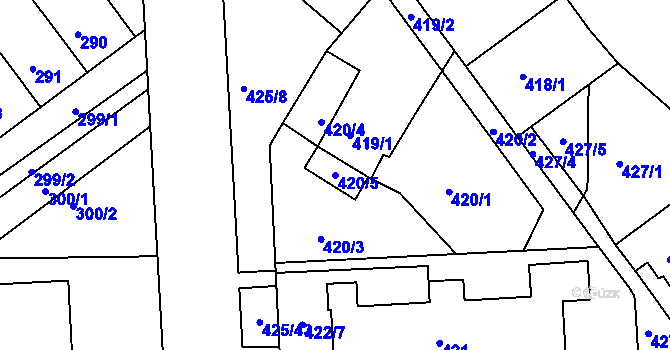 Parcela st. 420/5 v KÚ Teplice-Řetenice, Katastrální mapa
