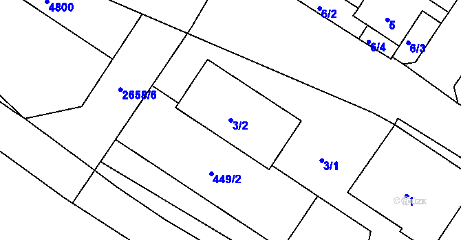 Parcela st. 3/2 v KÚ Prosetice, Katastrální mapa