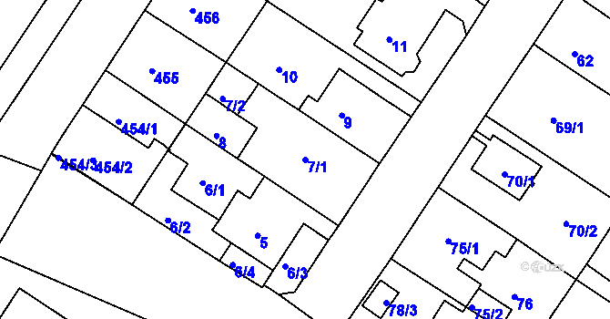 Parcela st. 7/1 v KÚ Prosetice, Katastrální mapa