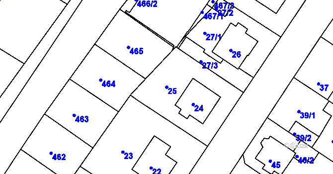Parcela st. 25 v KÚ Prosetice, Katastrální mapa