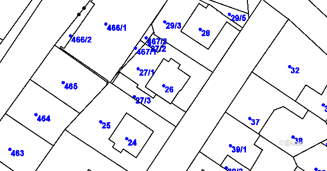 Parcela st. 26 v KÚ Prosetice, Katastrální mapa