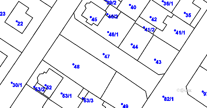 Parcela st. 47 v KÚ Prosetice, Katastrální mapa