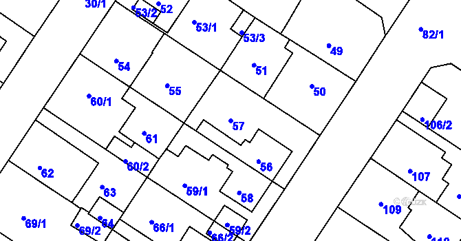 Parcela st. 57 v KÚ Prosetice, Katastrální mapa