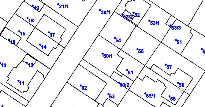 Parcela st. 60/1 v KÚ Prosetice, Katastrální mapa