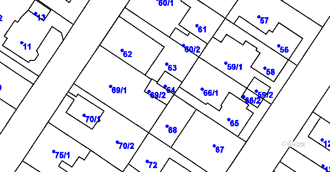 Parcela st. 64 v KÚ Prosetice, Katastrální mapa