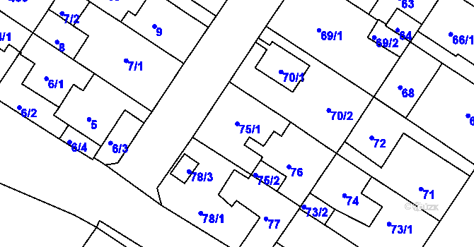 Parcela st. 75/1 v KÚ Prosetice, Katastrální mapa