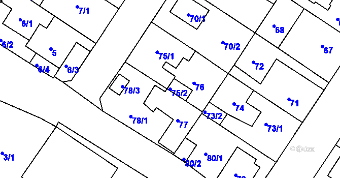 Parcela st. 75/2 v KÚ Prosetice, Katastrální mapa