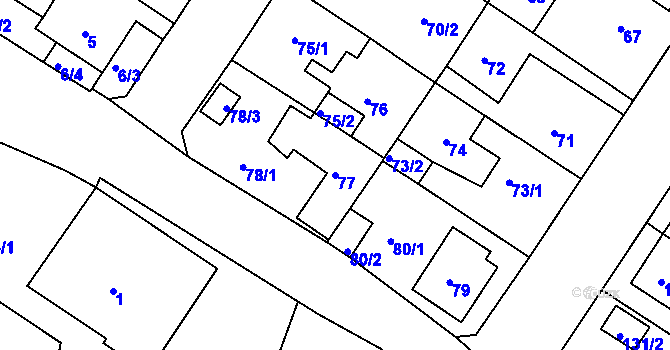 Parcela st. 77 v KÚ Prosetice, Katastrální mapa