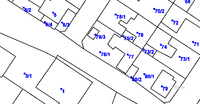 Parcela st. 78/1 v KÚ Prosetice, Katastrální mapa
