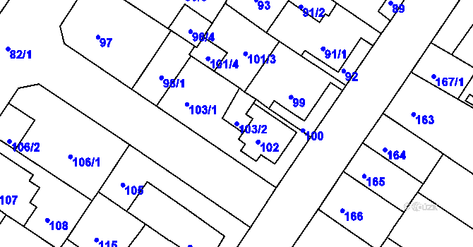 Parcela st. 103/2 v KÚ Prosetice, Katastrální mapa