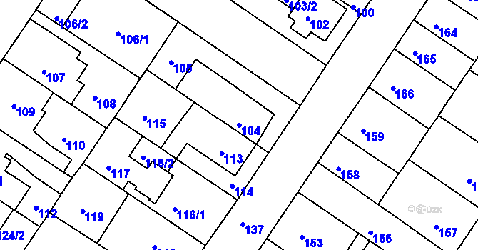 Parcela st. 104 v KÚ Prosetice, Katastrální mapa