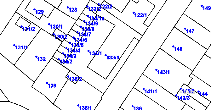 Parcela st. 133/1 v KÚ Prosetice, Katastrální mapa