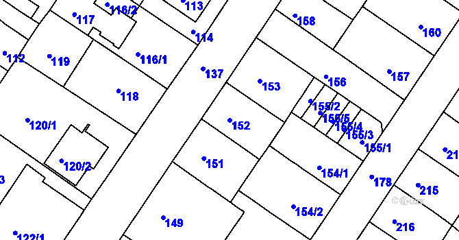 Parcela st. 152 v KÚ Prosetice, Katastrální mapa