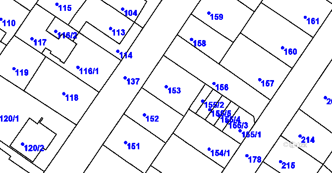 Parcela st. 153 v KÚ Prosetice, Katastrální mapa