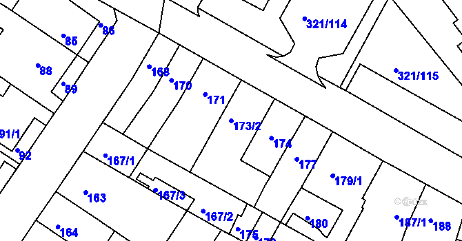Parcela st. 173/2 v KÚ Prosetice, Katastrální mapa