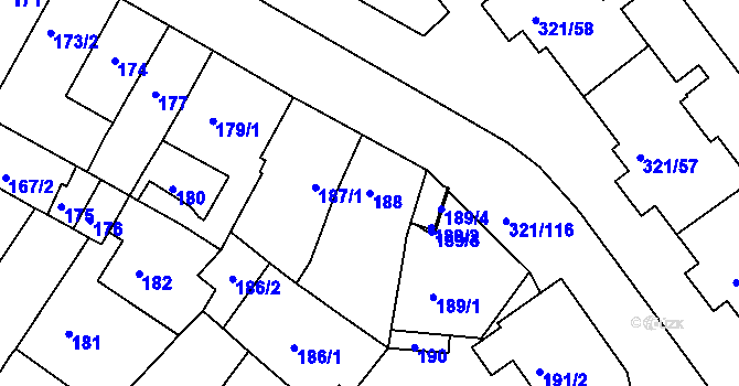 Parcela st. 188 v KÚ Prosetice, Katastrální mapa