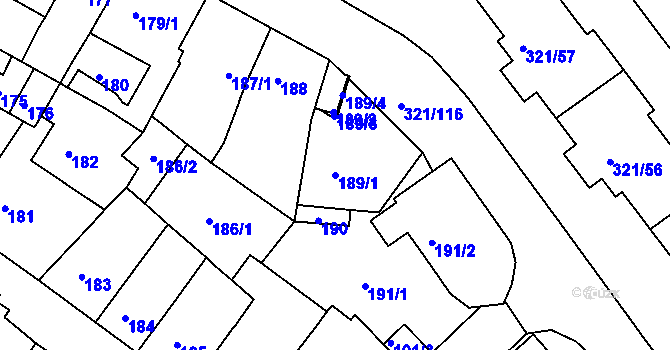 Parcela st. 189/1 v KÚ Prosetice, Katastrální mapa