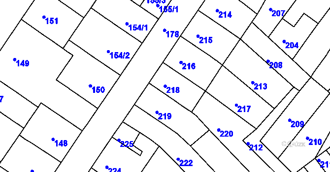 Parcela st. 218 v KÚ Prosetice, Katastrální mapa