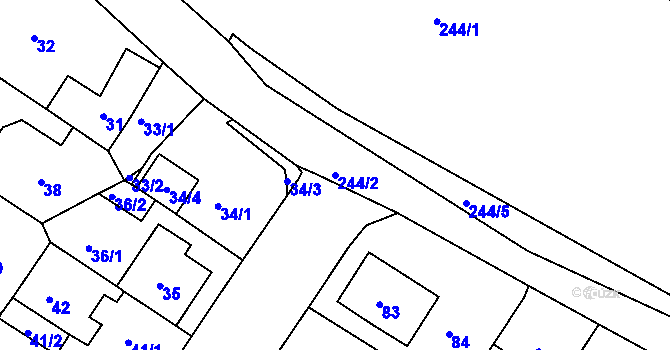 Parcela st. 244/2 v KÚ Prosetice, Katastrální mapa