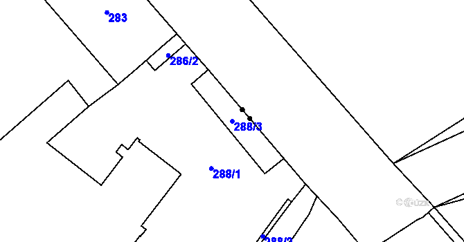 Parcela st. 288/3 v KÚ Prosetice, Katastrální mapa