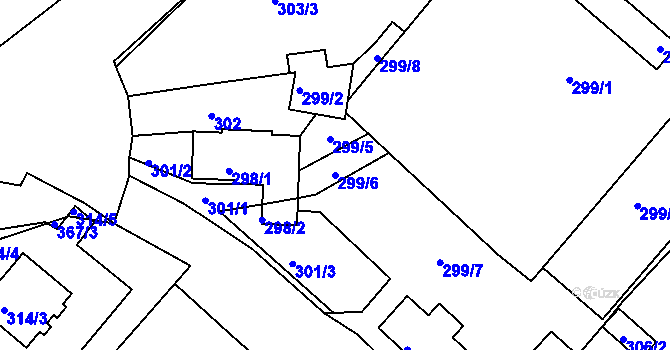 Parcela st. 299/6 v KÚ Prosetice, Katastrální mapa
