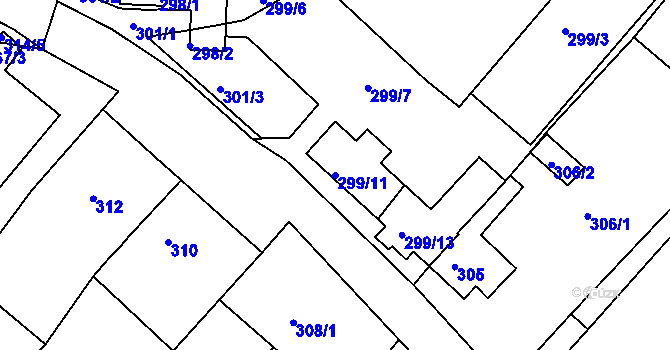 Parcela st. 299/11 v KÚ Prosetice, Katastrální mapa