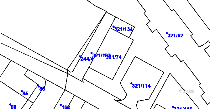 Parcela st. 321/74 v KÚ Prosetice, Katastrální mapa