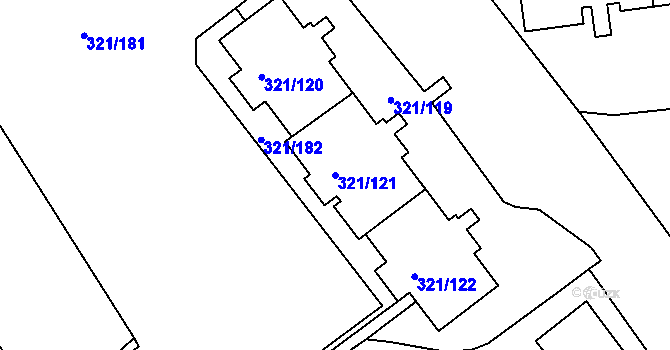 Parcela st. 321/121 v KÚ Prosetice, Katastrální mapa